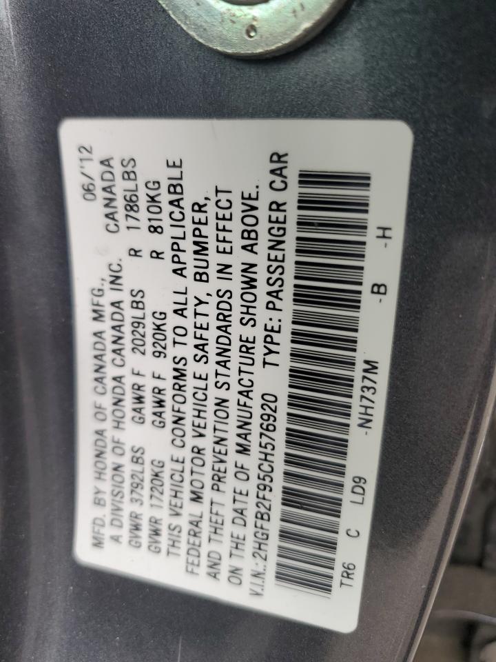 2012 Honda Civic Exl VIN: 2HGFB2F95CH576920 Lot: 56251745