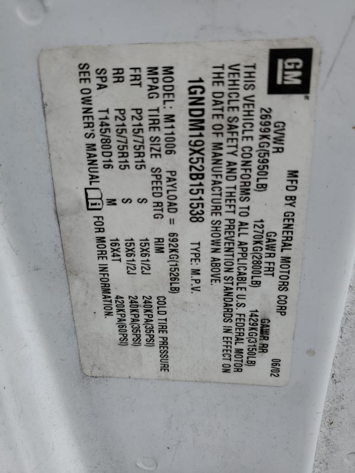 2002 Chevrolet Astro VIN: 1GNDM19X52B151538 Lot: 55600635