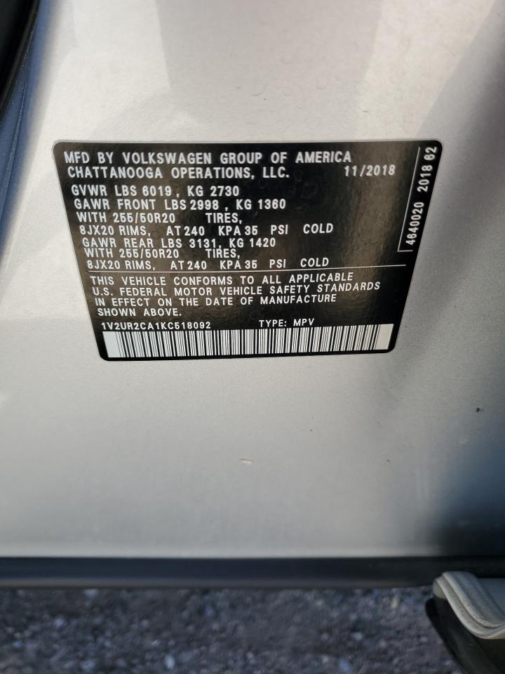 2019 Volkswagen Atlas Se VIN: 1V2UR2CA1KC518092 Lot: 57265695