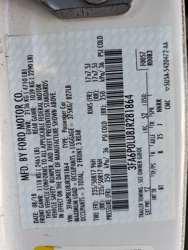 2018 Ford Fusion Se Hybrid VIN: 3FA6P0LU8JR281864 Lot: 56831335