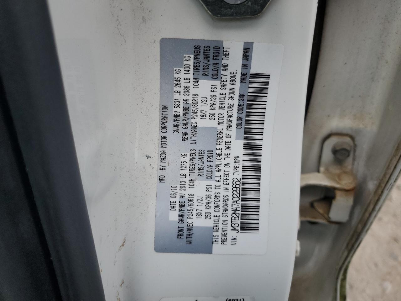 2010 Mazda Cx-9 VIN: JM3TB2MA7A0229662 Lot: 56659805