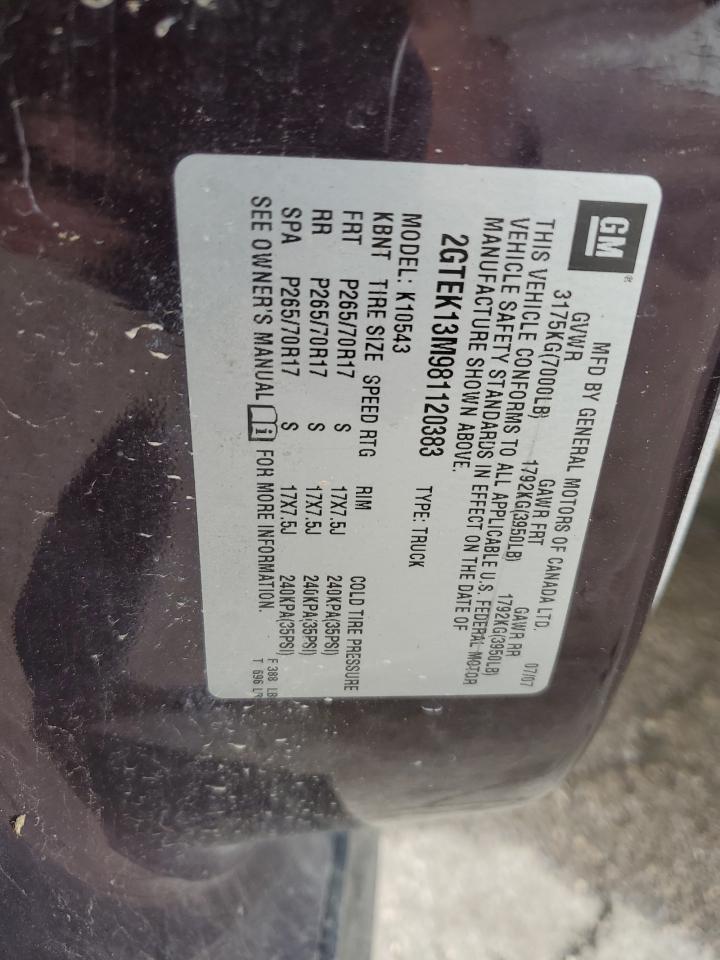 2008 GMC Sierra K1500 VIN: 2GTEK13M981120383 Lot: 56365025