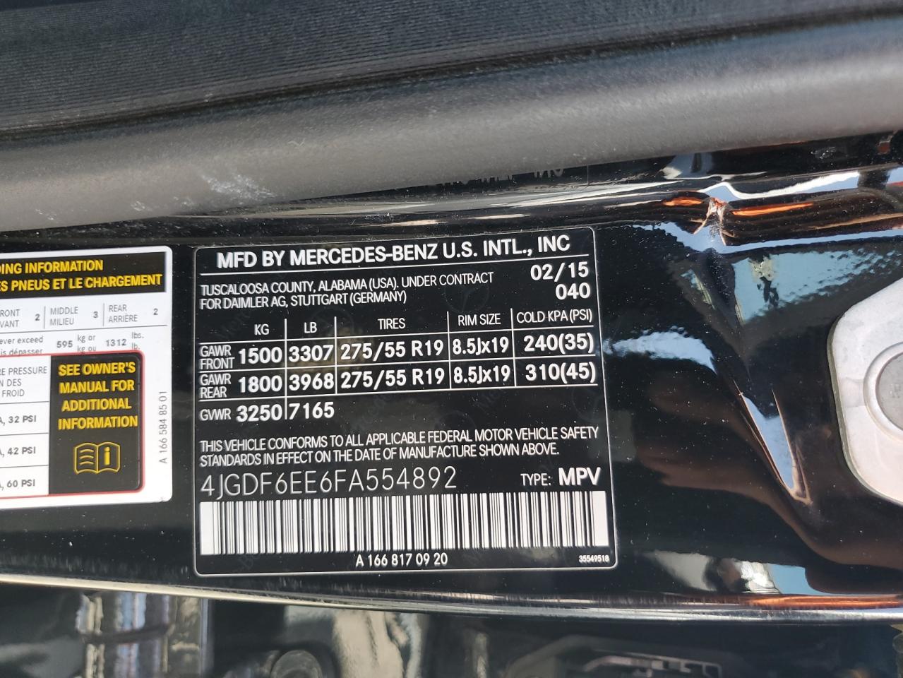 2015 Mercedes-Benz Gl 450 4Matic VIN: 4JGDF6EE6FA554892 Lot: 59169935