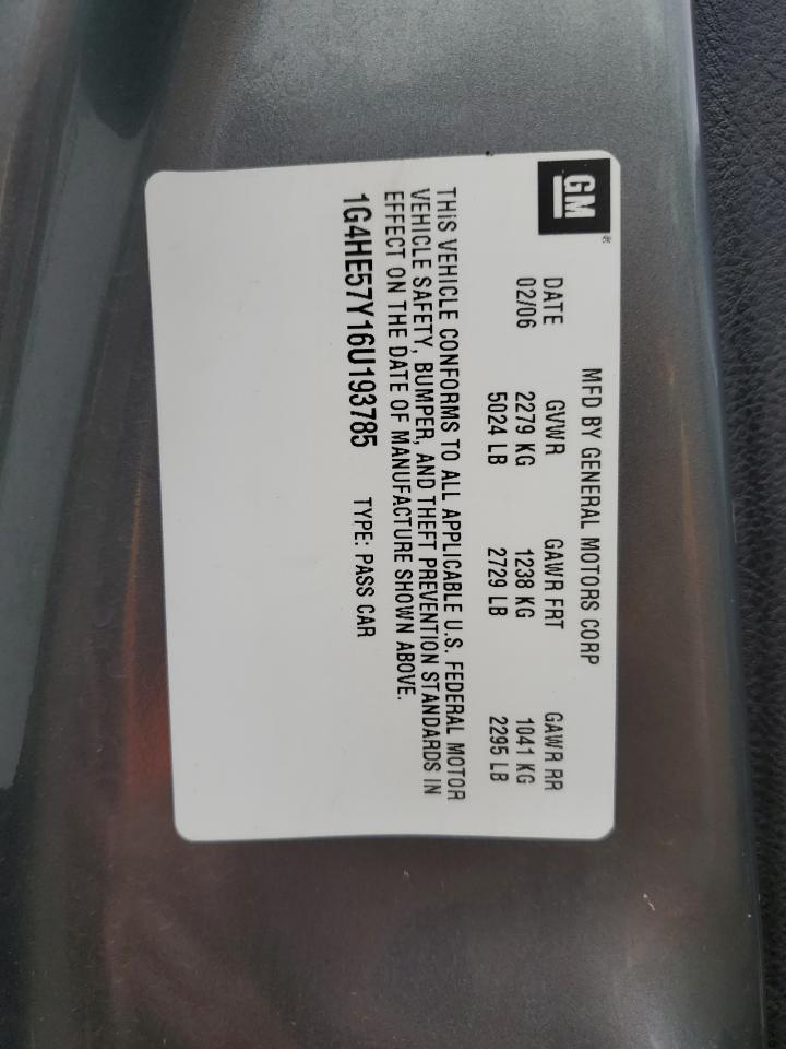 2006 Buick Lucerne Cxs VIN: 1G4HE57Y16U193785 Lot: 56806765