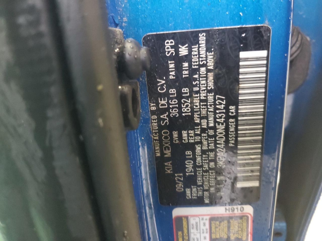 2022 Kia Rio Lx VIN: 3KPA24AD0NE431427 Lot: 56542065
