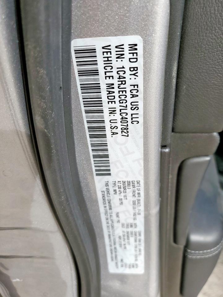2020 Jeep Grand Cherokee Overland VIN: 1C4RJECG7LC407827 Lot: 56862015