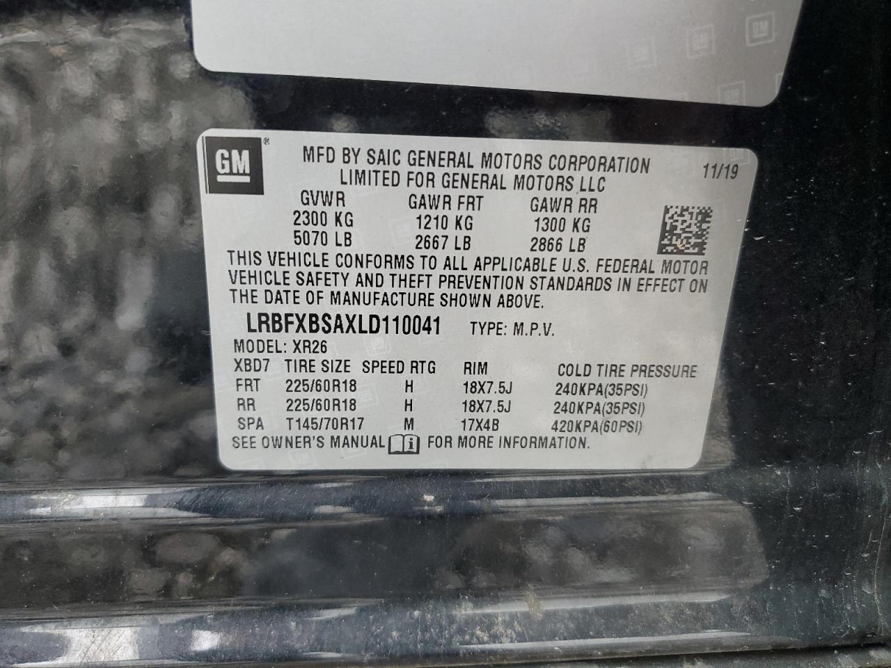 2020 Buick Envision Preferred VIN: LRBFXBSAXLD110041 Lot: 56433795