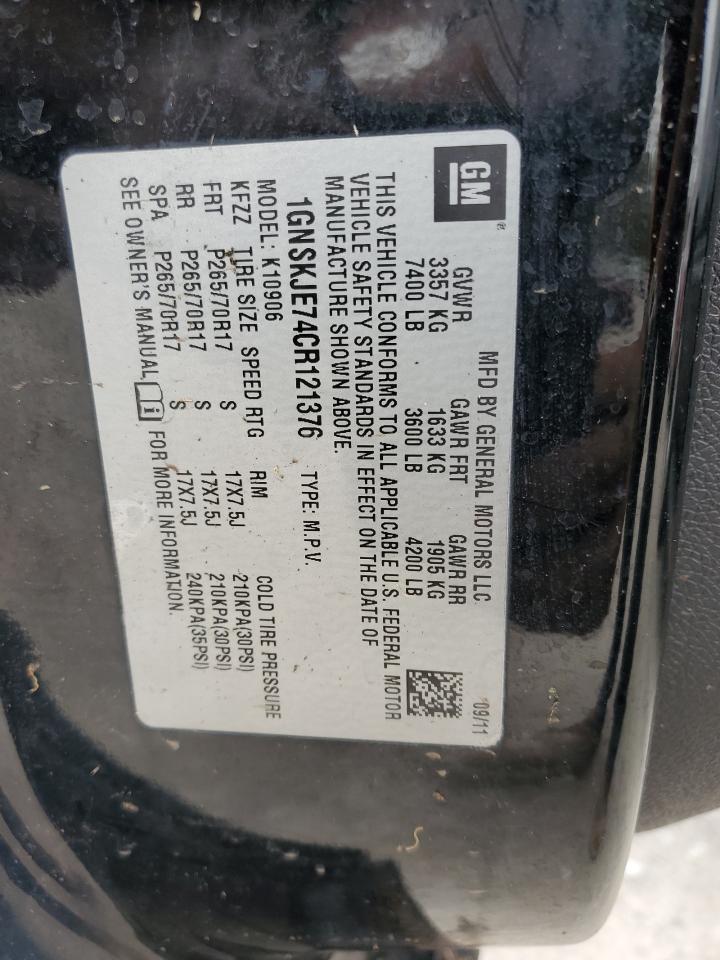 2012 Chevrolet Suburban K1500 Lt VIN: 1GNSKJE74CR121376 Lot: 56241195