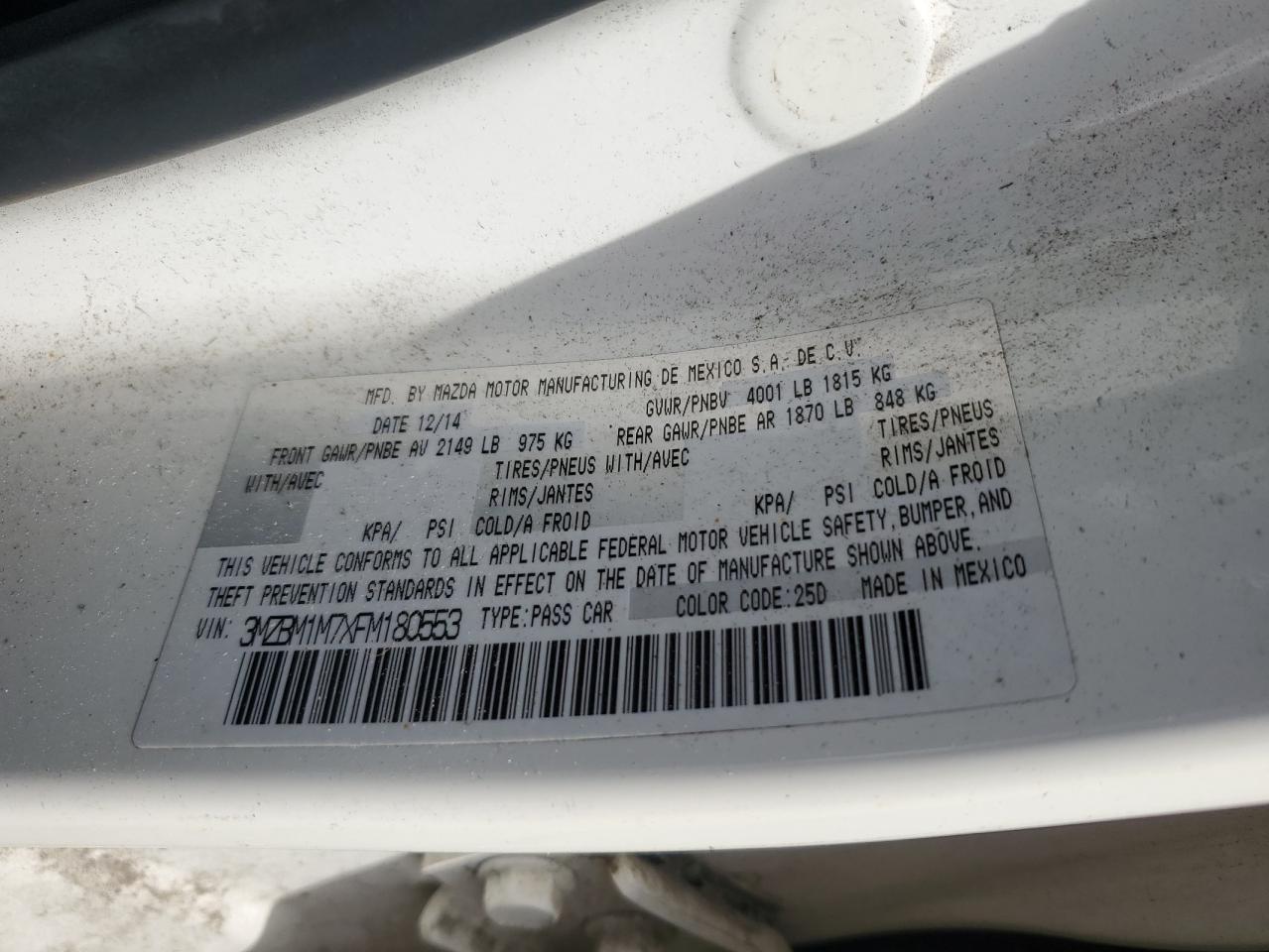 2015 Mazda 3 Grand Touring VIN: 3MZBM1M7XFM180553 Lot: 56315605