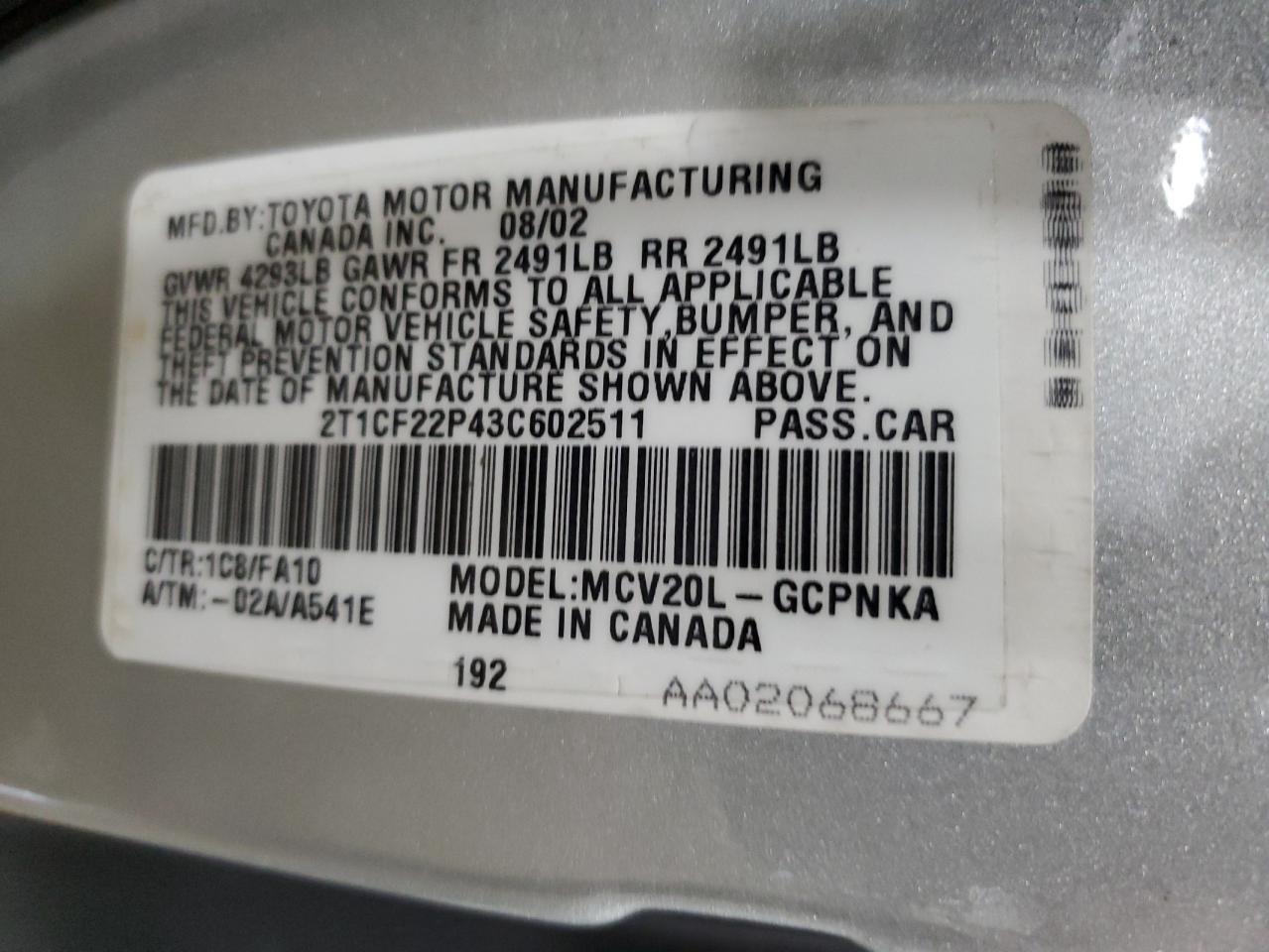 2t1cf22p43c602511 2T1CF22P43C602511 2003 Toyota Camry Solara Se