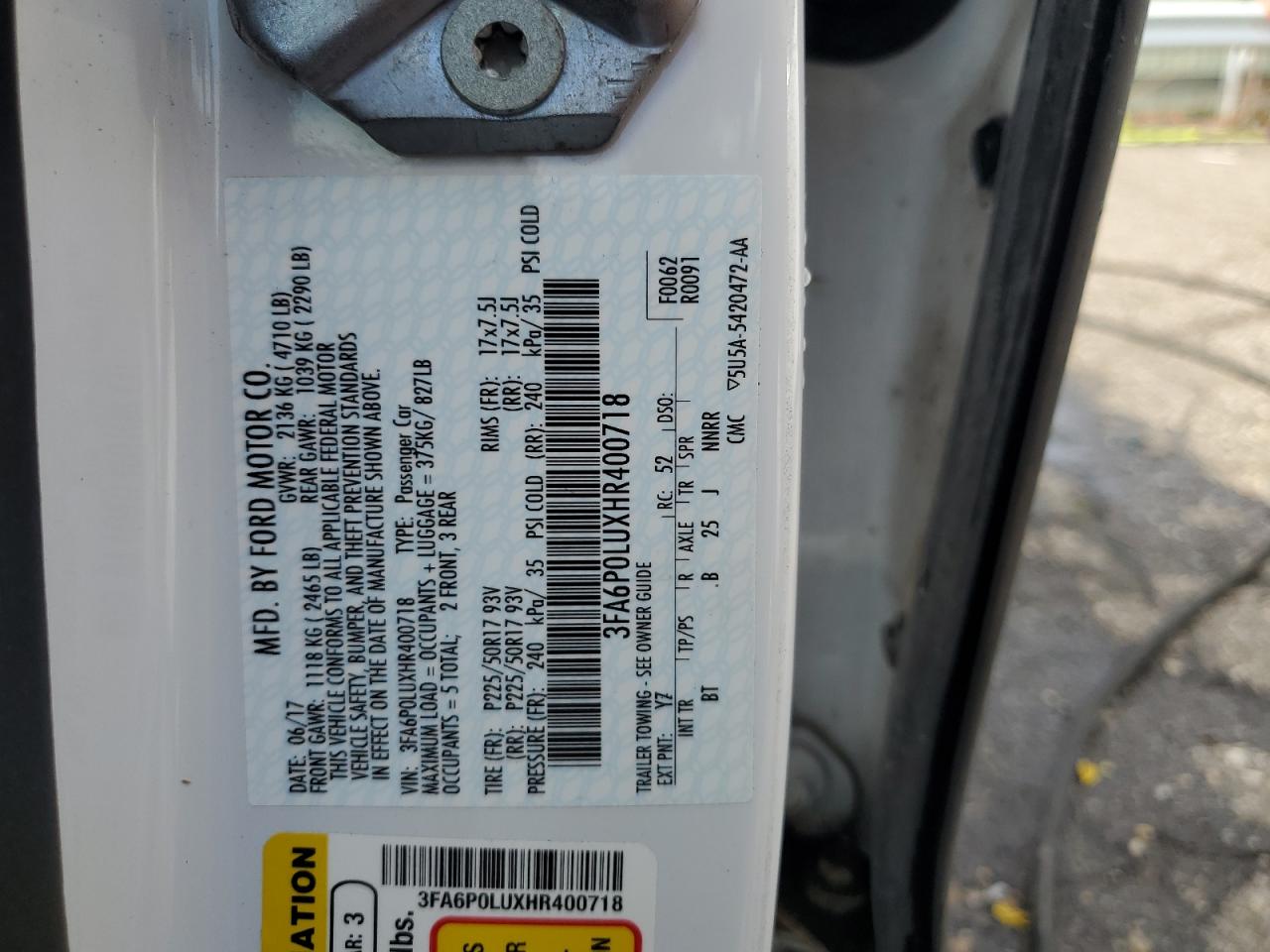 2017 Ford Fusion Se Hybrid VIN: 3FA6P0LUXHR400718 Lot: 54024485