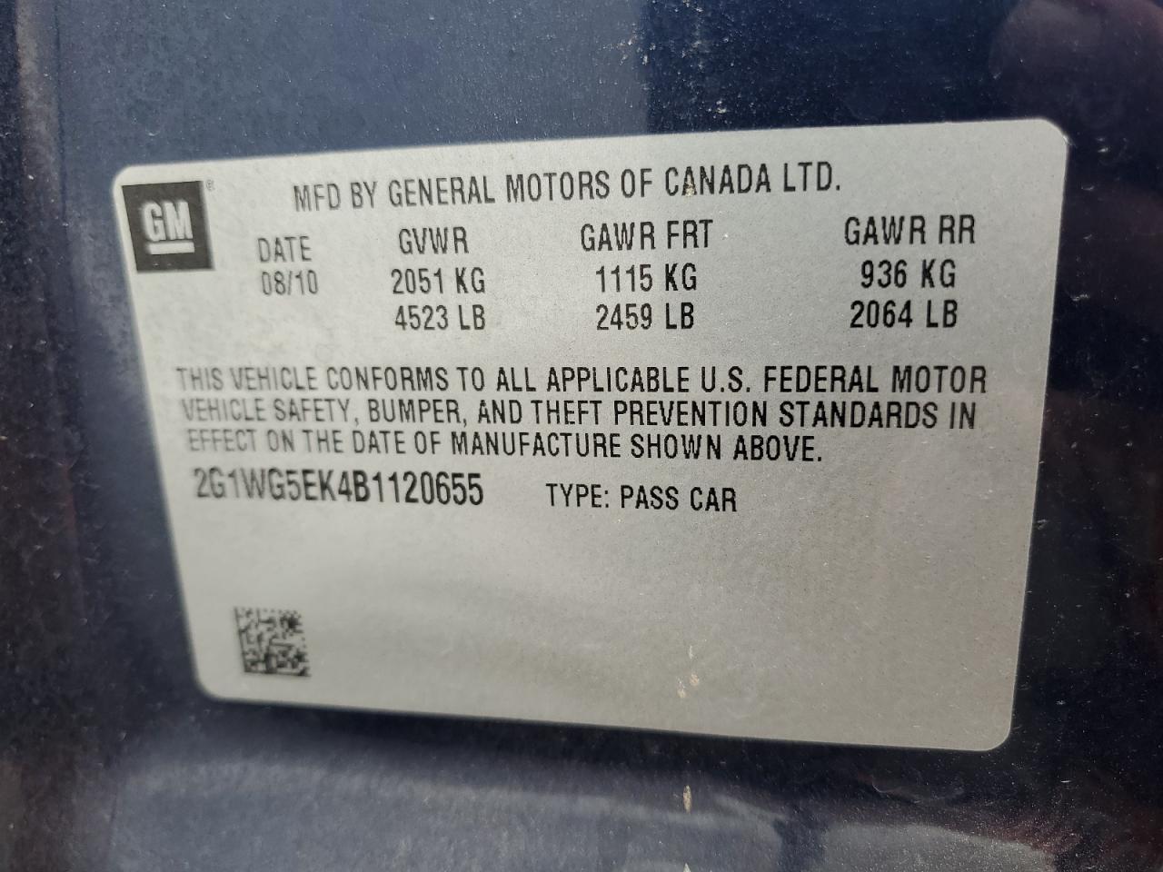 2011 Chevrolet Impala Lt VIN: 2G1WG5EK4B1120655 Lot: 56842775