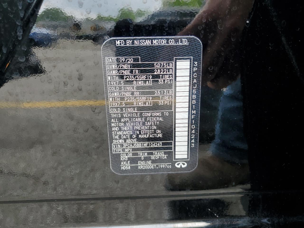 2021 Infiniti Qx50 Luxe VIN: 3PCAJ5BB1MF104243 Lot: 56525945