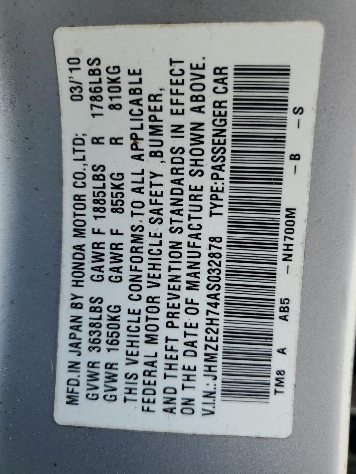 2010 Honda Insight Ex VIN: JHMZE2H74AS032878 Lot: 56230795