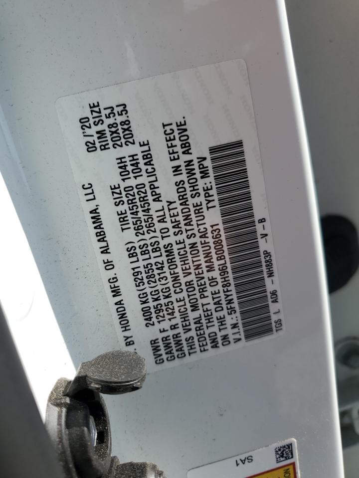 2020 Honda Passport Touring VIN: 5FNYF8H96LB008631 Lot: 55956615