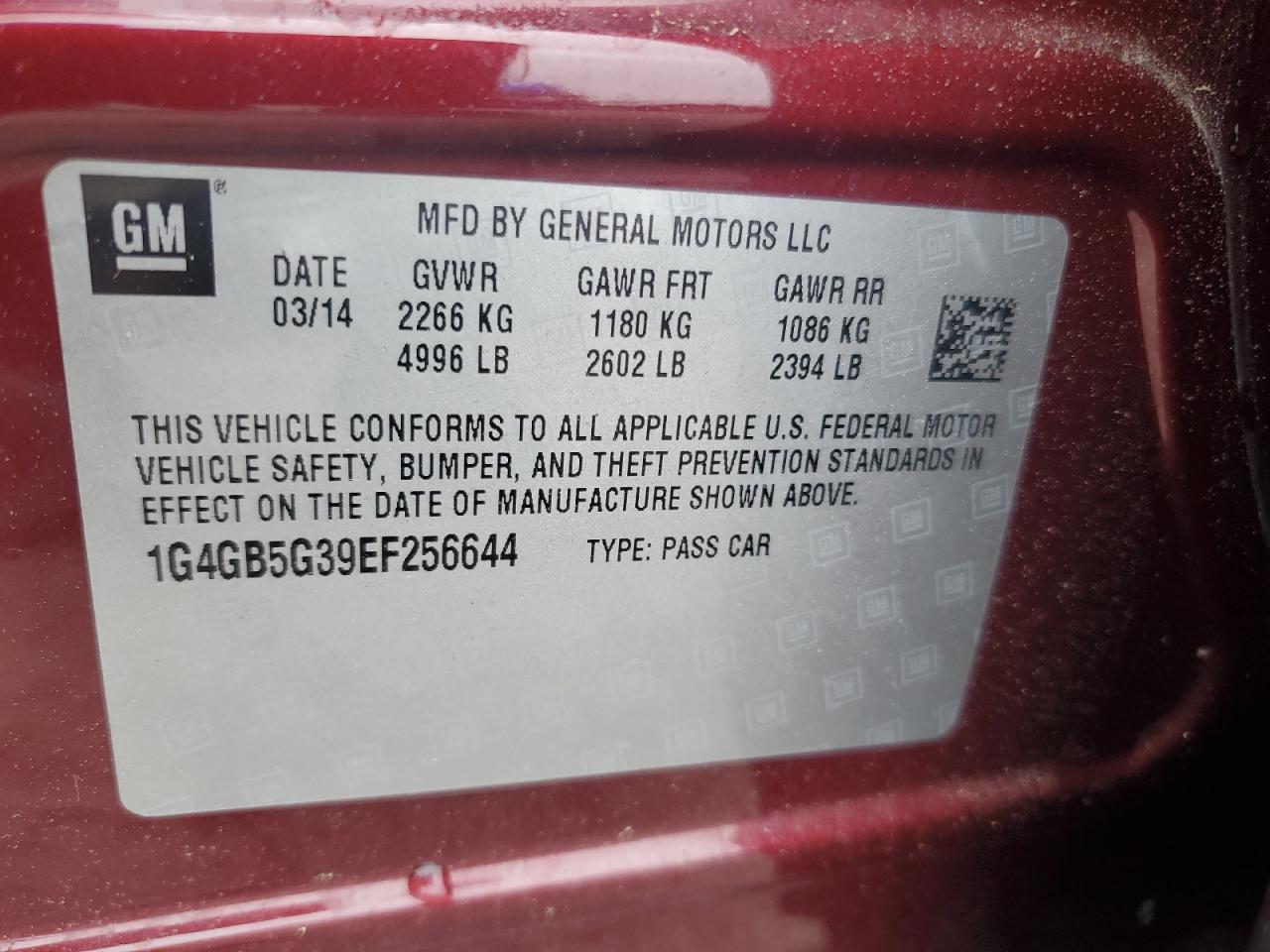 2014 Buick Lacrosse VIN: 1G4GB5G39EF256644 Lot: 56575955