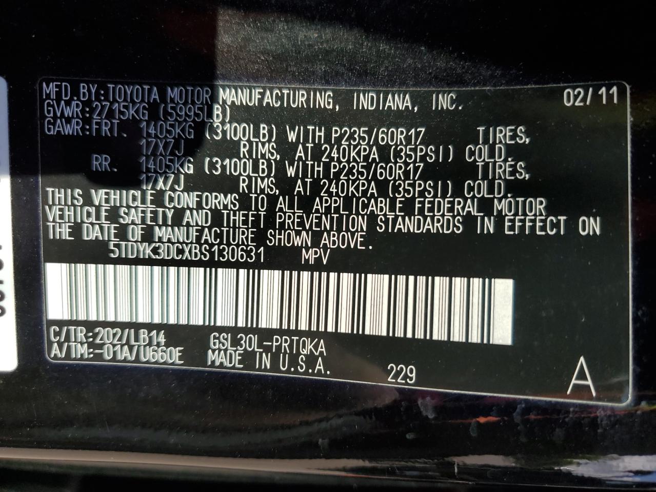 2011 Toyota Sienna Xle VIN: 5TDYK3DCXBS130631 Lot: 55741625