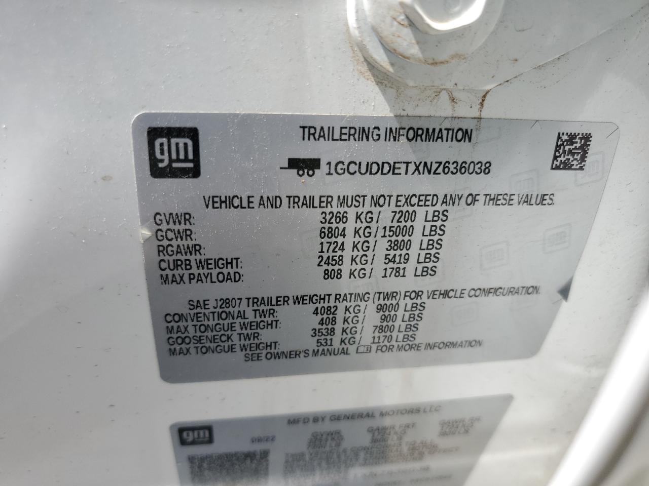 2022 Chevrolet Silverado K1500 Lt VIN: 1GCUDDETXNZ636038 Lot: 58917415