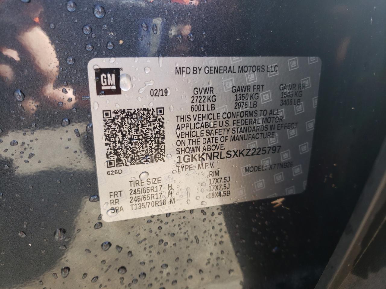 2019 GMC Acadia Sle VIN: 1GKKNRLSXKZ225797 Lot: 56588345