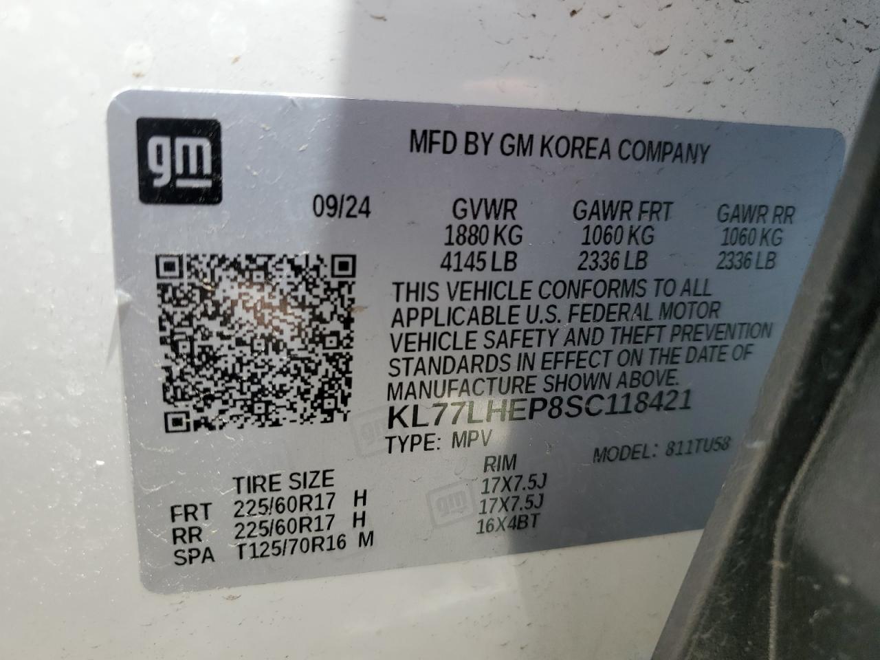 2025 Chevrolet Trax 1Lt VIN: KL77LHEP8SC118421 Lot: 56898035