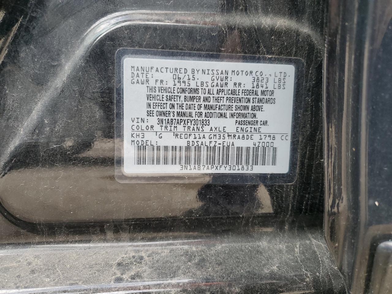 2015 Nissan Sentra S VIN: 3N1AB7APXFY301833 Lot: 56470415