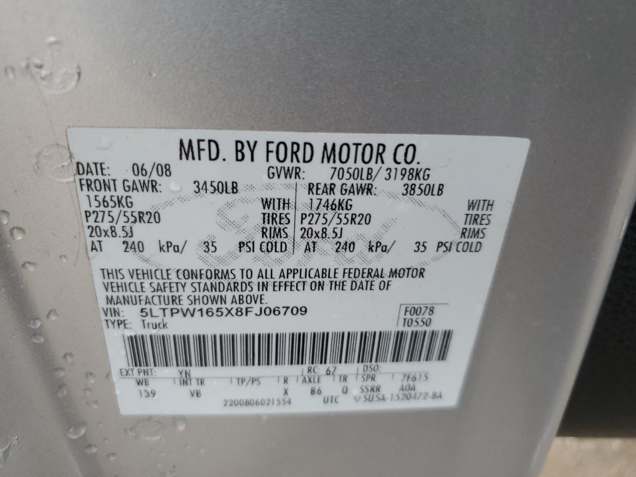 2008 Lincoln Mark Lt VIN: 5LTPW165X8FJ06709 Lot: 55858895