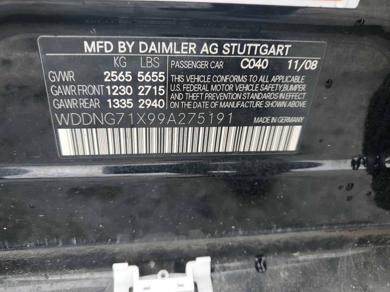 2009 Mercedes-Benz S 550 VIN: WDDNG71X99A275191 Lot: 56683305