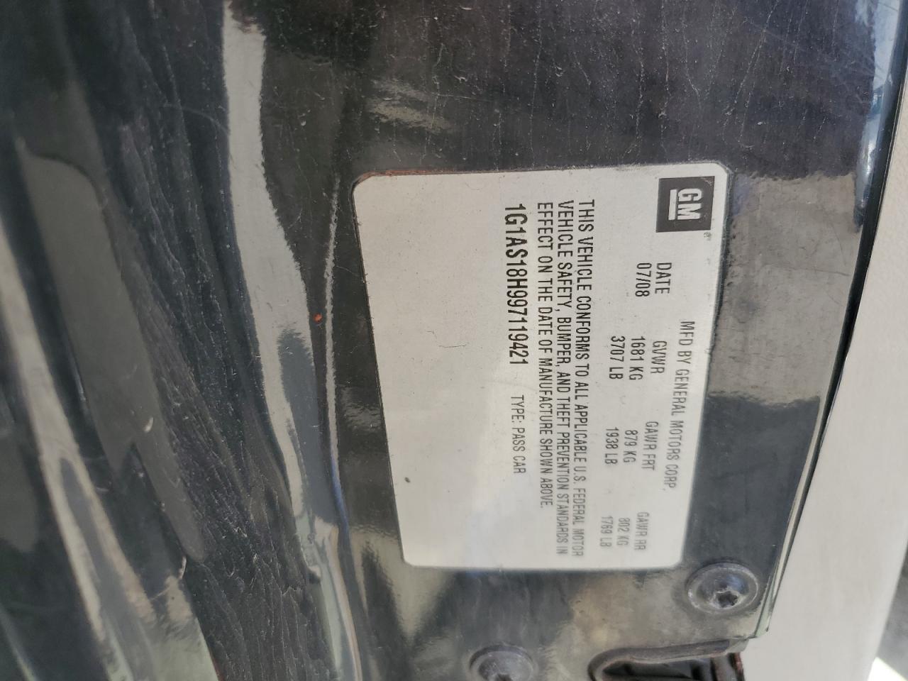 2009 Chevrolet Cobalt Ls VIN: 1G1AS18H997119421 Lot: 56715365