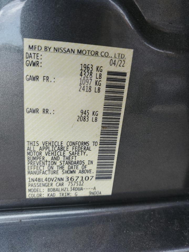 2022 Nissan Altima Sv VIN: 1N4BL4DV2NN367107 Lot: 56558085