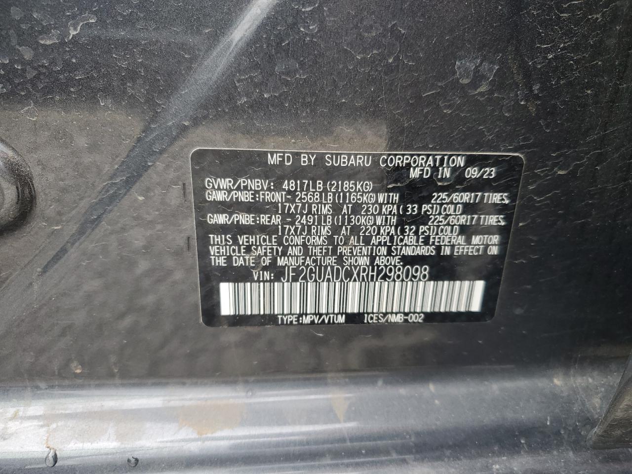 2024 Subaru Crosstrek Premium VIN: JF2GUADCXRH298098 Lot: 56762705