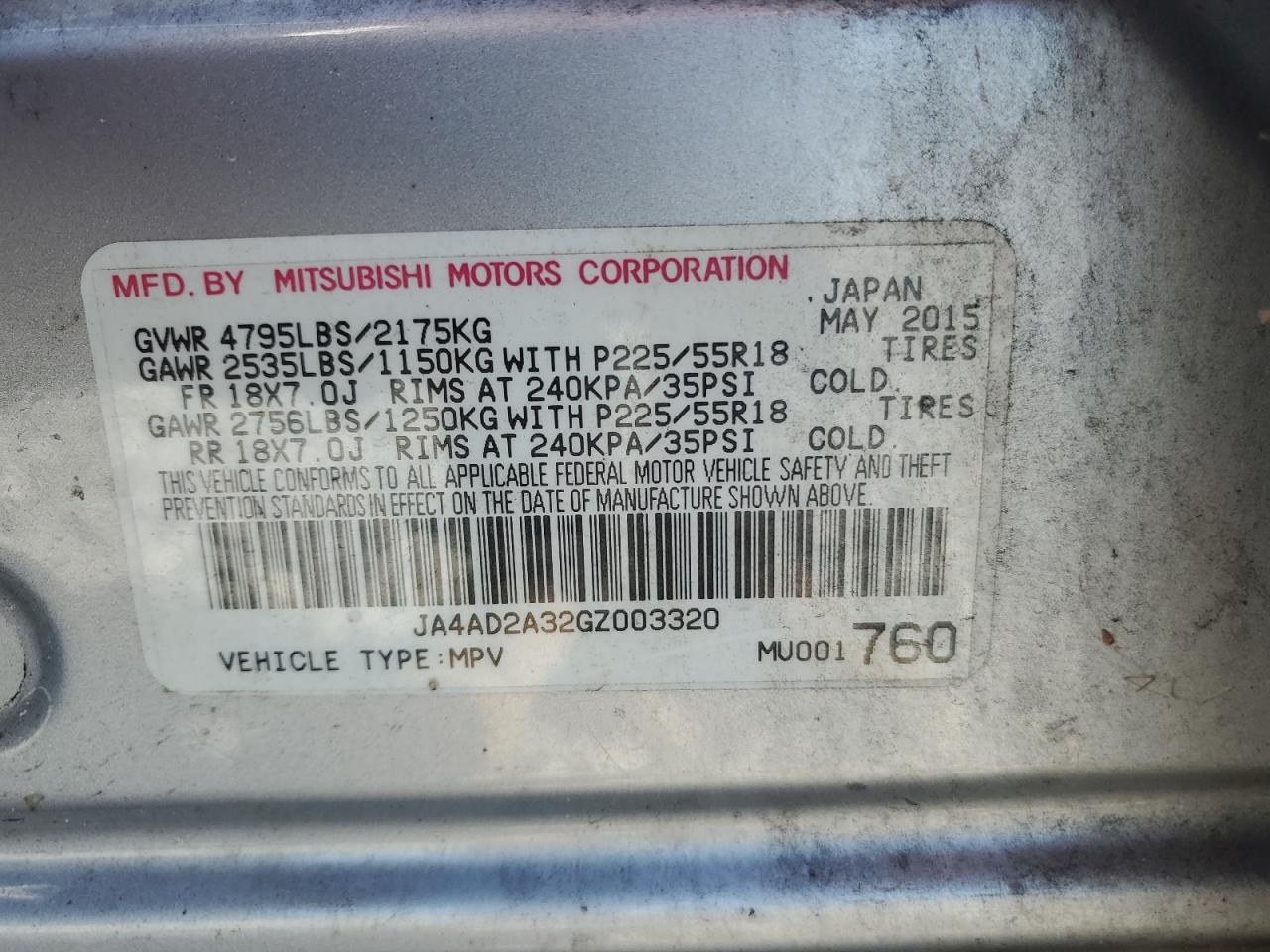2016 Mitsubishi Outlander Es VIN: JA4AD2A32GZ003320 Lot: 56783815