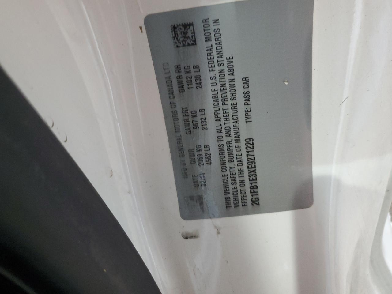 2014 Chevrolet Camaro Lt VIN: 2G1FB1E3XE9271229 Lot: 58152685