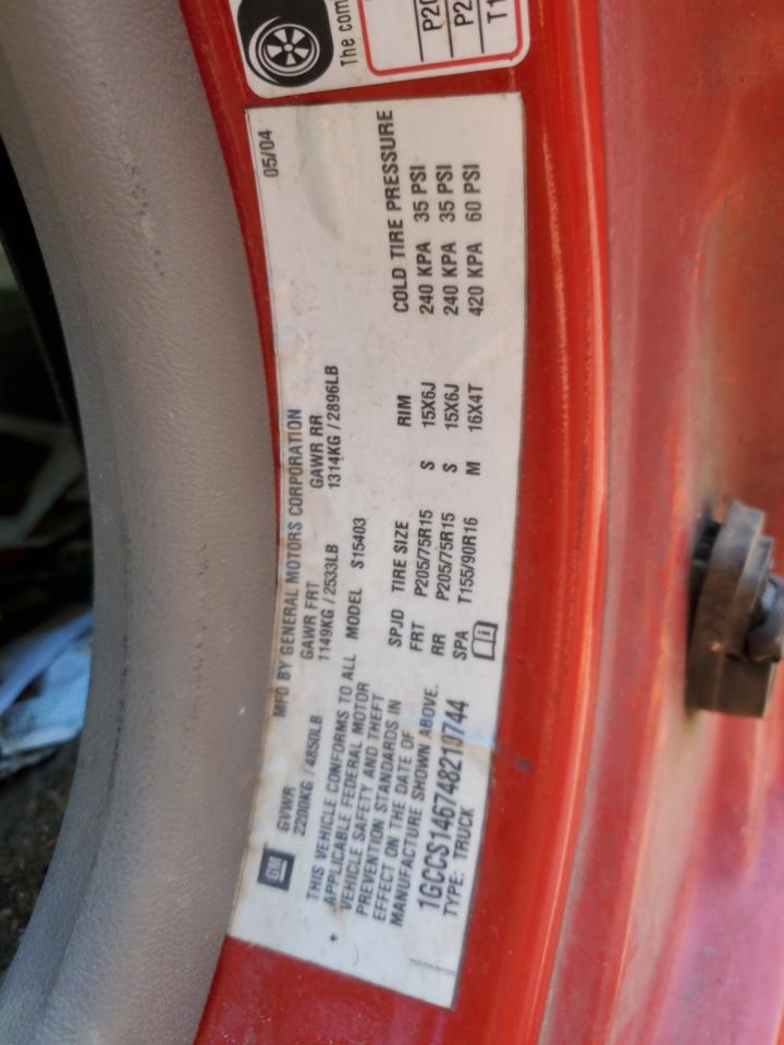 2004 Chevrolet Colorado VIN: 1GCCS146748210744 Lot: 56942505