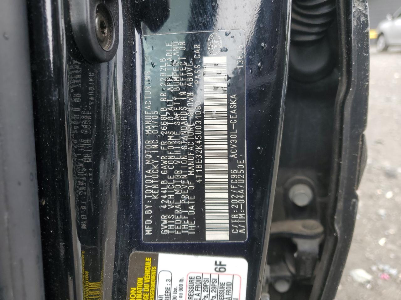 2005 Toyota Camry Le VIN: 4T1BE32K45U031080 Lot: 56725015