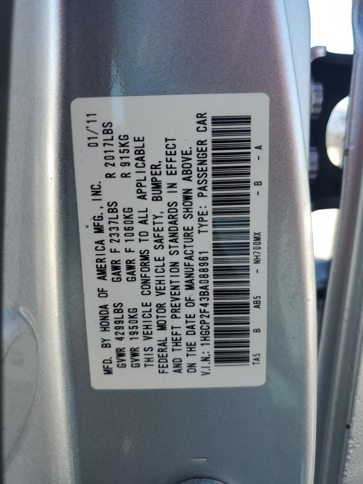 2011 Honda Accord Lxp VIN: 1HGCP2F43BA088961 Lot: 56415855
