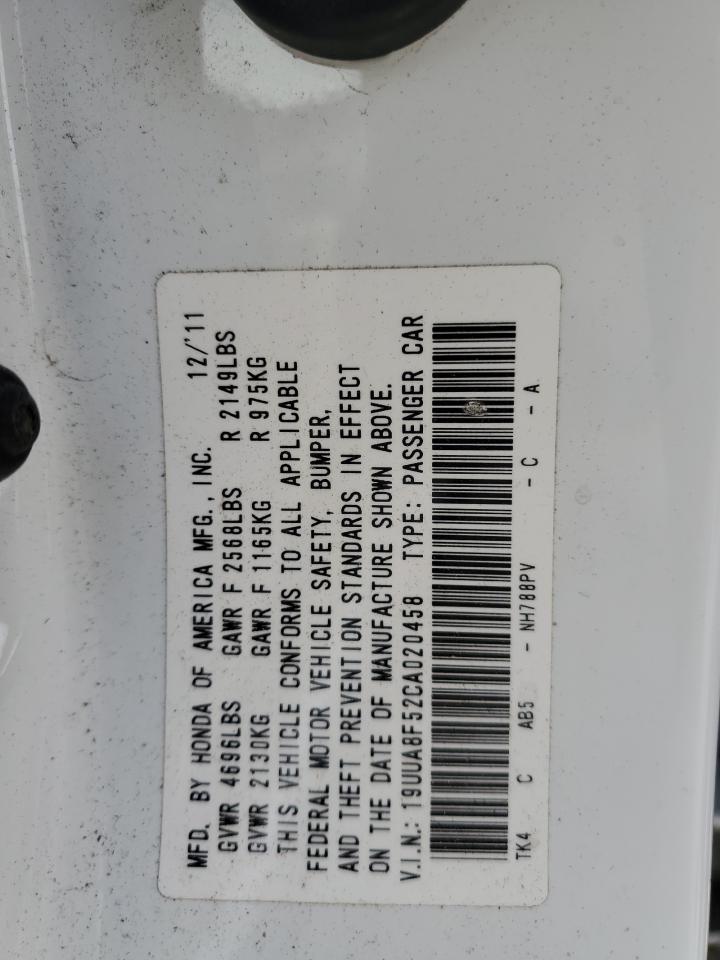 2012 Acura Tl VIN: 19UUA8F52CA020458 Lot: 57130635