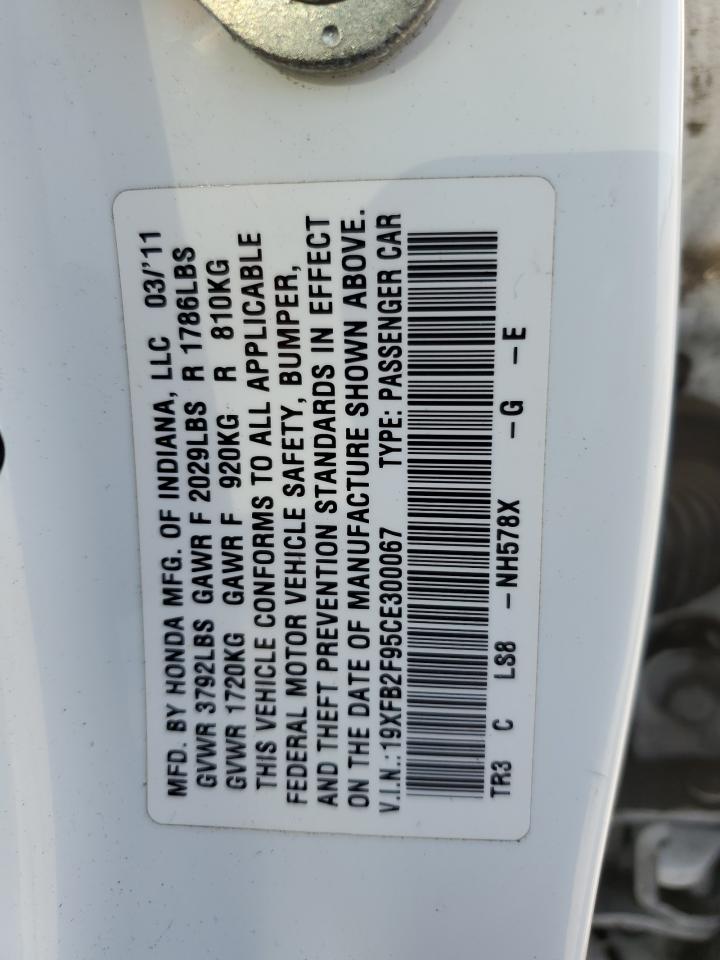 2012 Honda Civic Exl VIN: 19XFB2F95CE300067 Lot: 55784275
