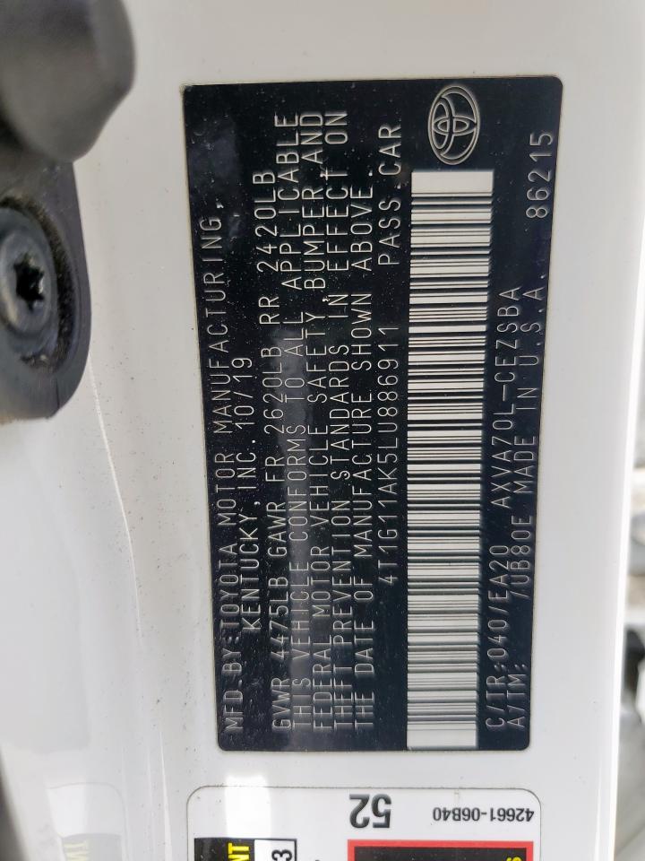2020 Toyota Camry Se VIN: 4T1G11AK5LU886911 Lot: 57068585