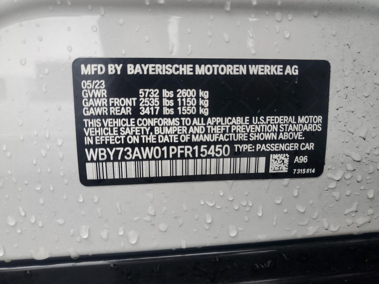 2023 BMW I4 Edrive 40 VIN: WBY73AW01PFR15450 Lot: 56885555