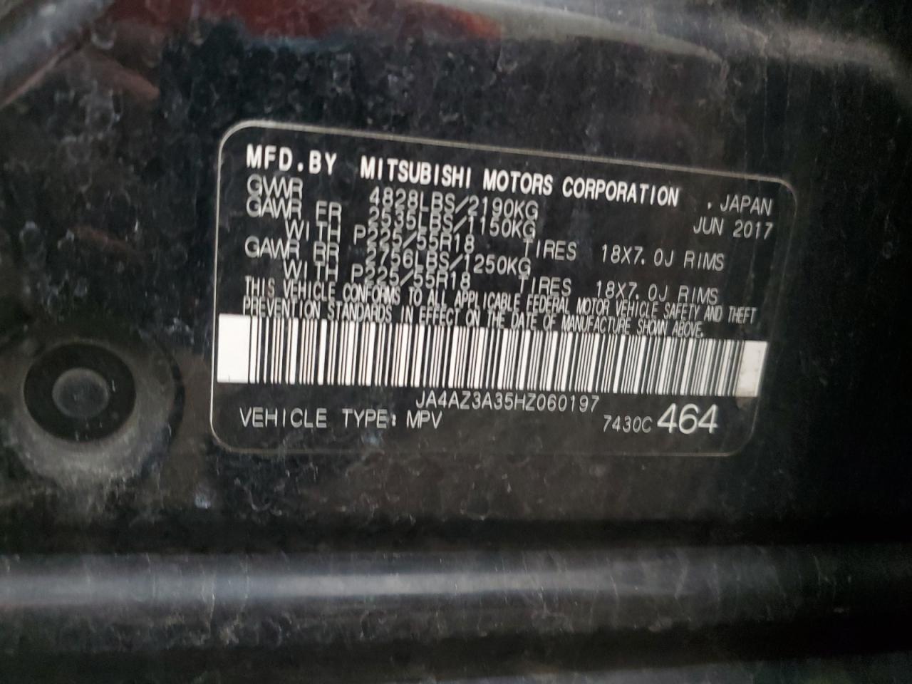 2017 Mitsubishi Outlander Se VIN: JA4AZ3A35HZ060197 Lot: 56388275