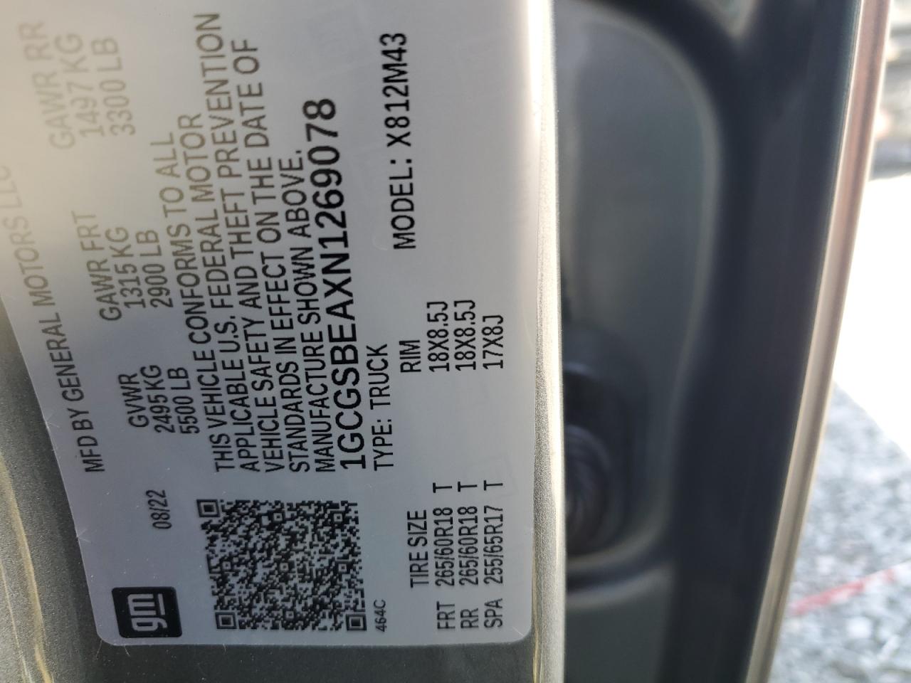 2022 Chevrolet Colorado VIN: 1GCGSBEAXN1269078 Lot: 56938445