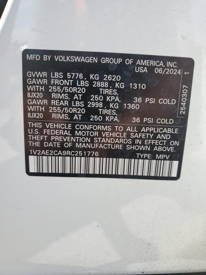 2024 Volkswagen Atlas Cross Sport Sel R-Line VIN: 1V2AE2CA9RC251776 Lot: 56963285