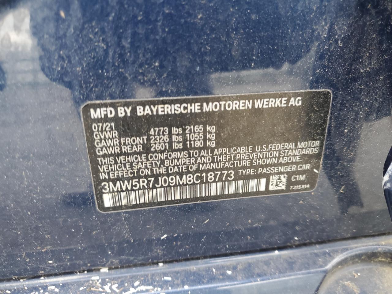 2021 BMW 330Xi VIN: 3MW5R7J09M8C18773 Lot: 59106215