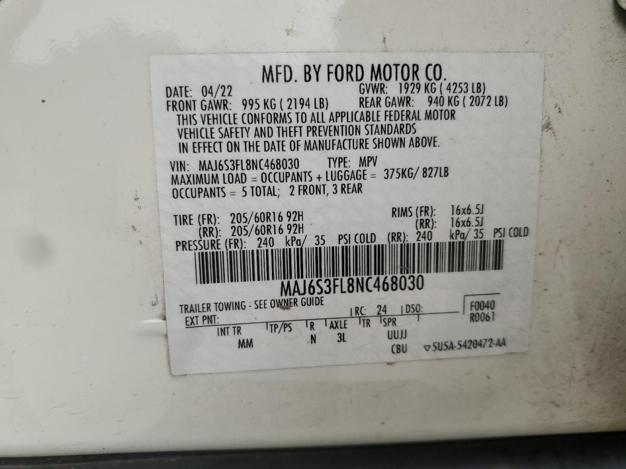 2022 Ford Ecosport S VIN: MAJ6S3FL8NC468030 Lot: 56461125