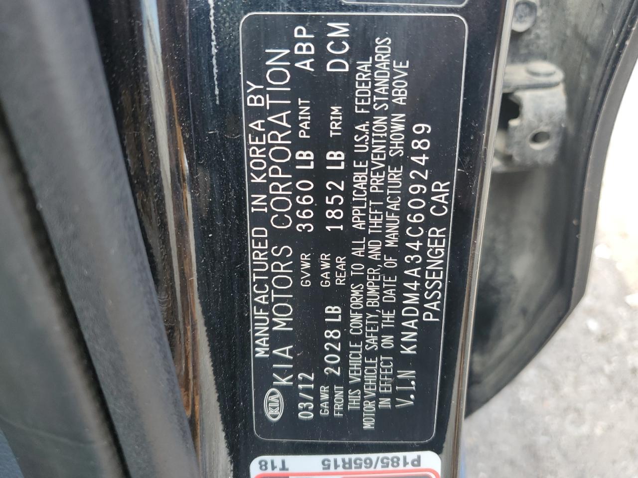 2012 Kia Rio Lx VIN: KNADM4A34C6092489 Lot: 57435975