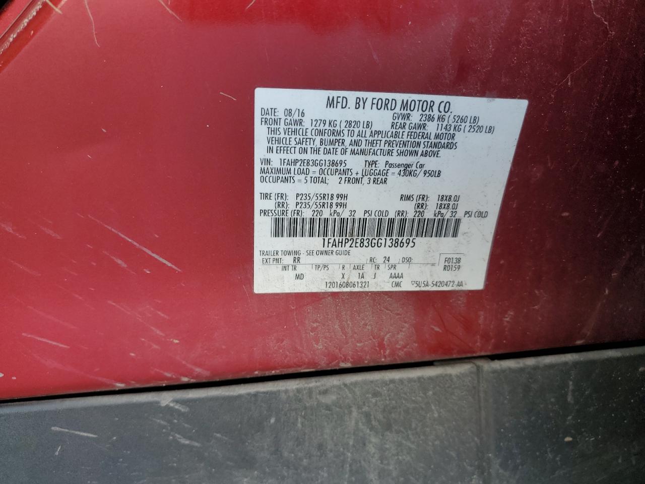 2016 Ford Taurus Limited VIN: 1FAHP2F80GG000000 Lot: 57985955