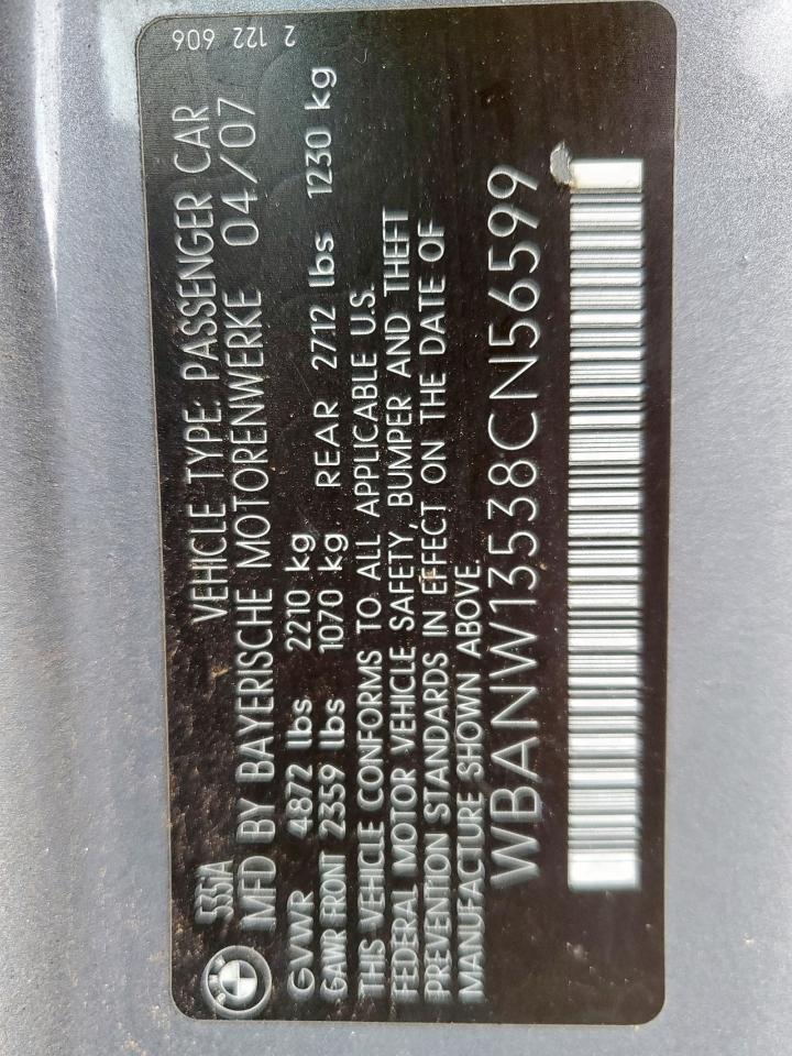2008 BMW 535 I VIN: WBANW13538CN56599 Lot: 57340865