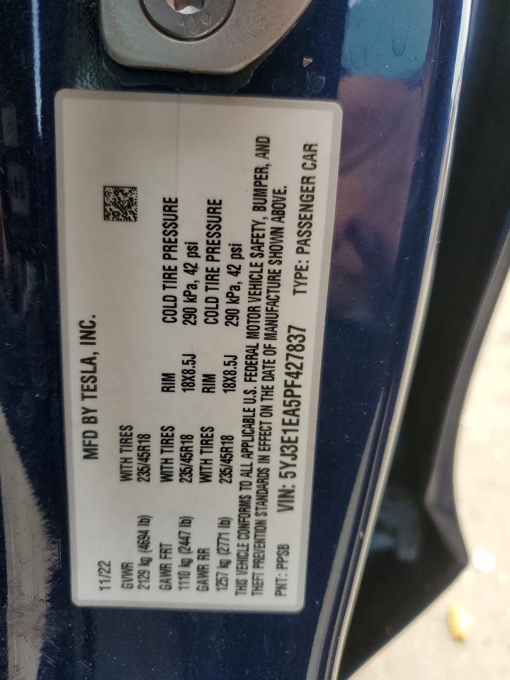 2023 Tesla Model 3 VIN: 5YJ3E1EA5PF427837 Lot: 57349375