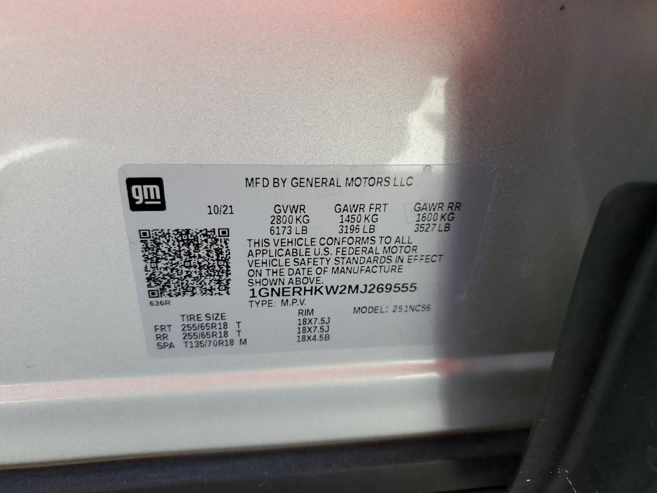 2021 Chevrolet Traverse Lt VIN: 1GNERHKW2MJ269555 Lot: 56931755