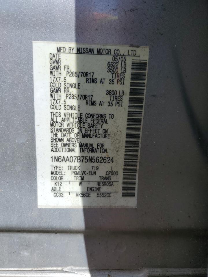 2005 Nissan Titan Xe VIN: 1N6AA07B75N562624 Lot: 57983455